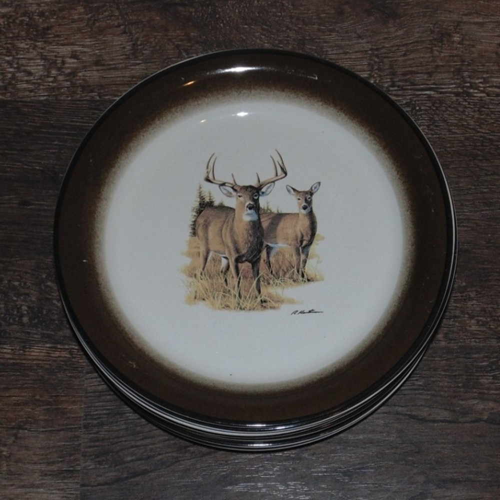 Hautman Brothers‎ Deer Dinner Plates Set of 8 Brown Rustic Wildlife Excellent